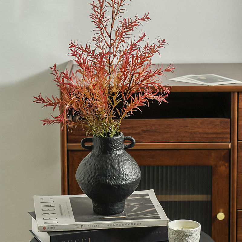 中古侘寂风意境锤纹双耳陶罐花器