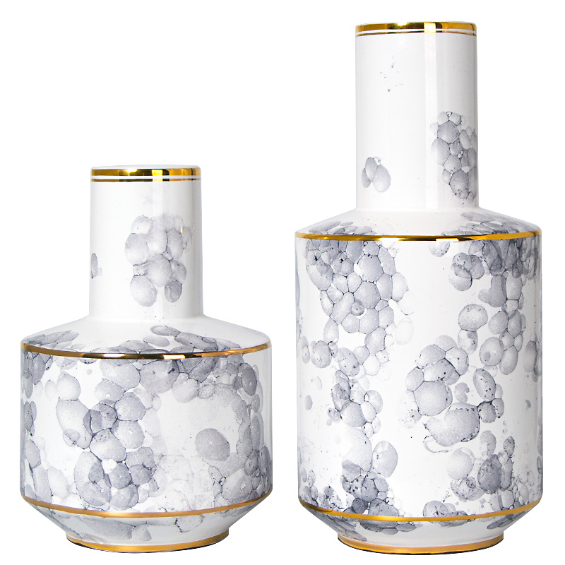 现代美式大号泡泡描金陶瓷花器样板间家居客厅桌面轻奢花瓶装饰品