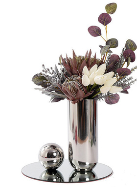 意式风托盘摆件银色金属客厅桌面