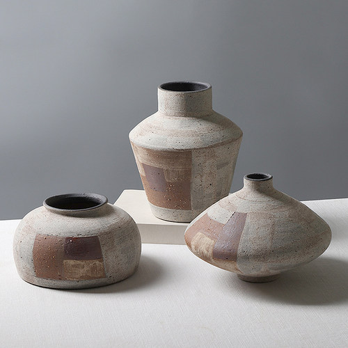 禅意侘寂风粗陶罐子装饰品摆件