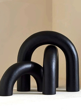 设计感实木U形拱门组合装饰摆件