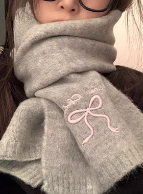 灰色围巾女冬季2026新款加厚保暖学生韩系氛围感围脖今年流行爆款