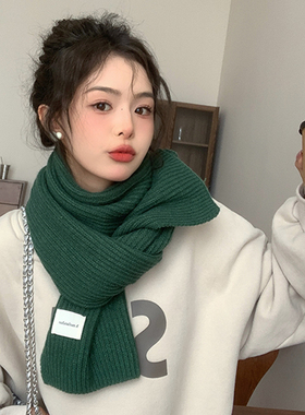 绿色围巾女冬季2025新款女生韩系氛围感针织毛线高级感女士围脖潮