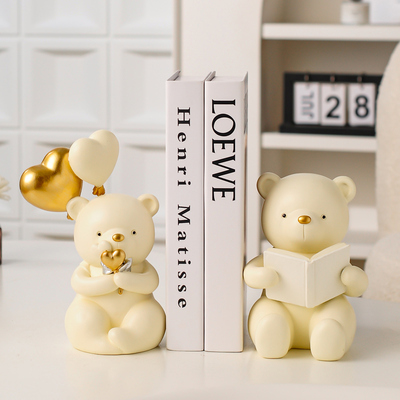 情侣小熊摆件书挡书立创意高级感氛围感玄关客厅家居装饰品礼物