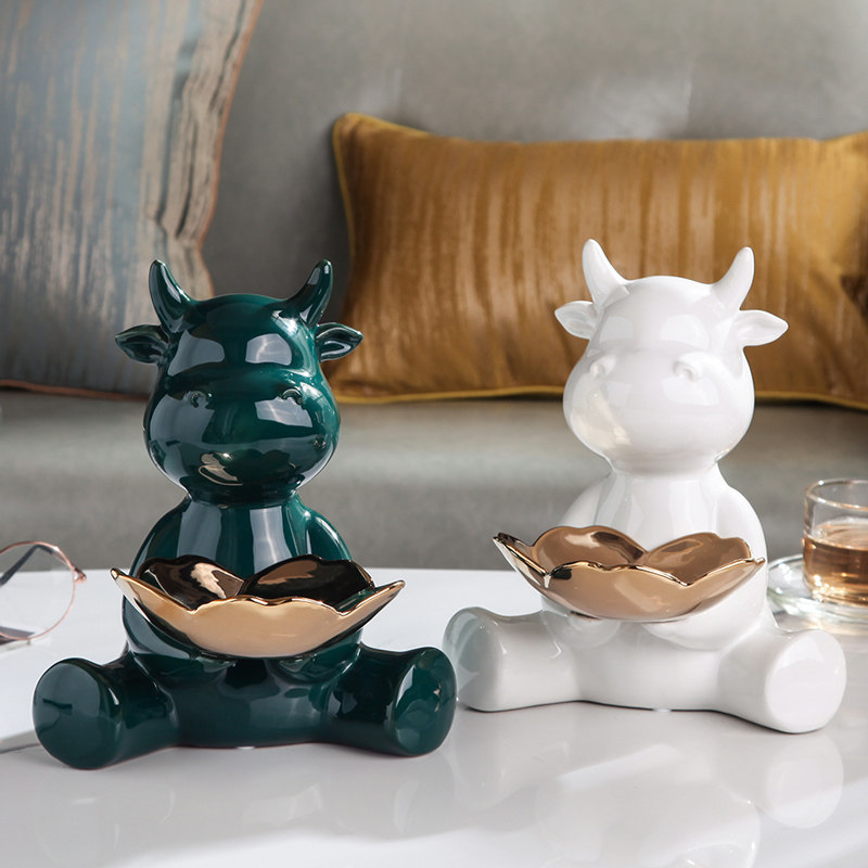 客厅牛陶瓷装饰品创意放钥匙摆件门口收纳玄关柜新房摆件乔迁新居,家居饰品,装饰摆件,淘宝优惠券,粉丝福利购,淘宝优惠卷