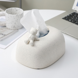 轻奢现代创意小熊纸巾盒客厅茶几餐桌收纳抽纸盒陶瓷餐巾装饰摆件