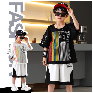 2025新款 夏季 儿童条纹短袖 韩版 2件套装 童装 T恤休闲裤 男孩帅气潮装