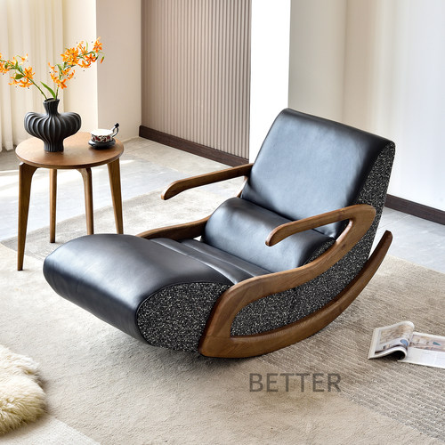 新中式实木摇摇沙发椅客厅设计师款休闲椅阳台单人椅懒人休闲躺椅