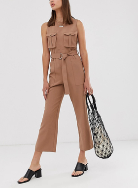 21差价新款女装外贸尾货无袖显瘦通勤款高个子九分连衣裤咖啡色