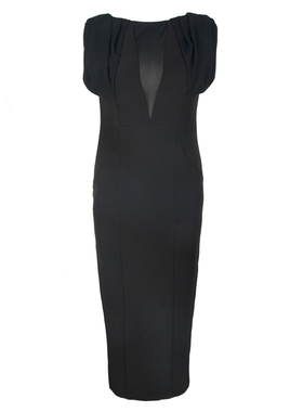 春季新款女装出口尾货欧版黑色雪纺无袖修身高个子铅笔连衣裙礼服