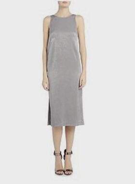 21女装欧单出口灰色仿真丝爽滑面料露背可调节直筒背心无袖连衣裙