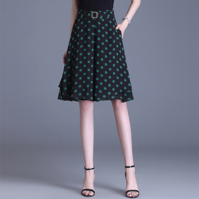 夏季五分裤女波点夏天雪纺裙裤显瘦宽松薄小个子阔腿中裤