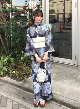 GRL  日本和服浴衣 传统款腰部折叠  涤纶材质蓝色系