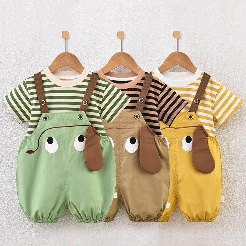 宝宝夏装男童女童背带裤两件套婴幼儿套装2026新款夏季吊带中小童