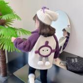 薄棉上衣洋气女孩毛毛衣 儿童加绒宝宝秋冬款 女童冬装 外套2025新款