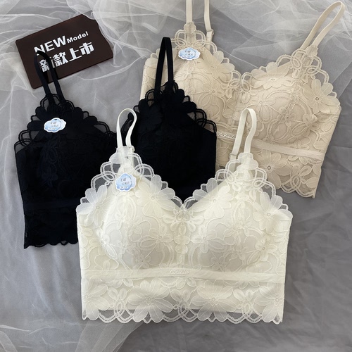 古妃3703新款蕾丝V领美背吊带内衣女固定杯聚拢无痕透气抹胸裹胸