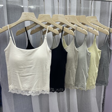 妃子纪27158早秋蕾丝下摆螺纹美背吊带女性感打底背心带胸垫内衣