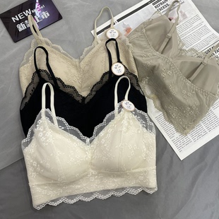 蕾丝固定杯美背内衣女薄杯无痕性感纯欲薄款 黛美芮5572法式 裹胸潮
