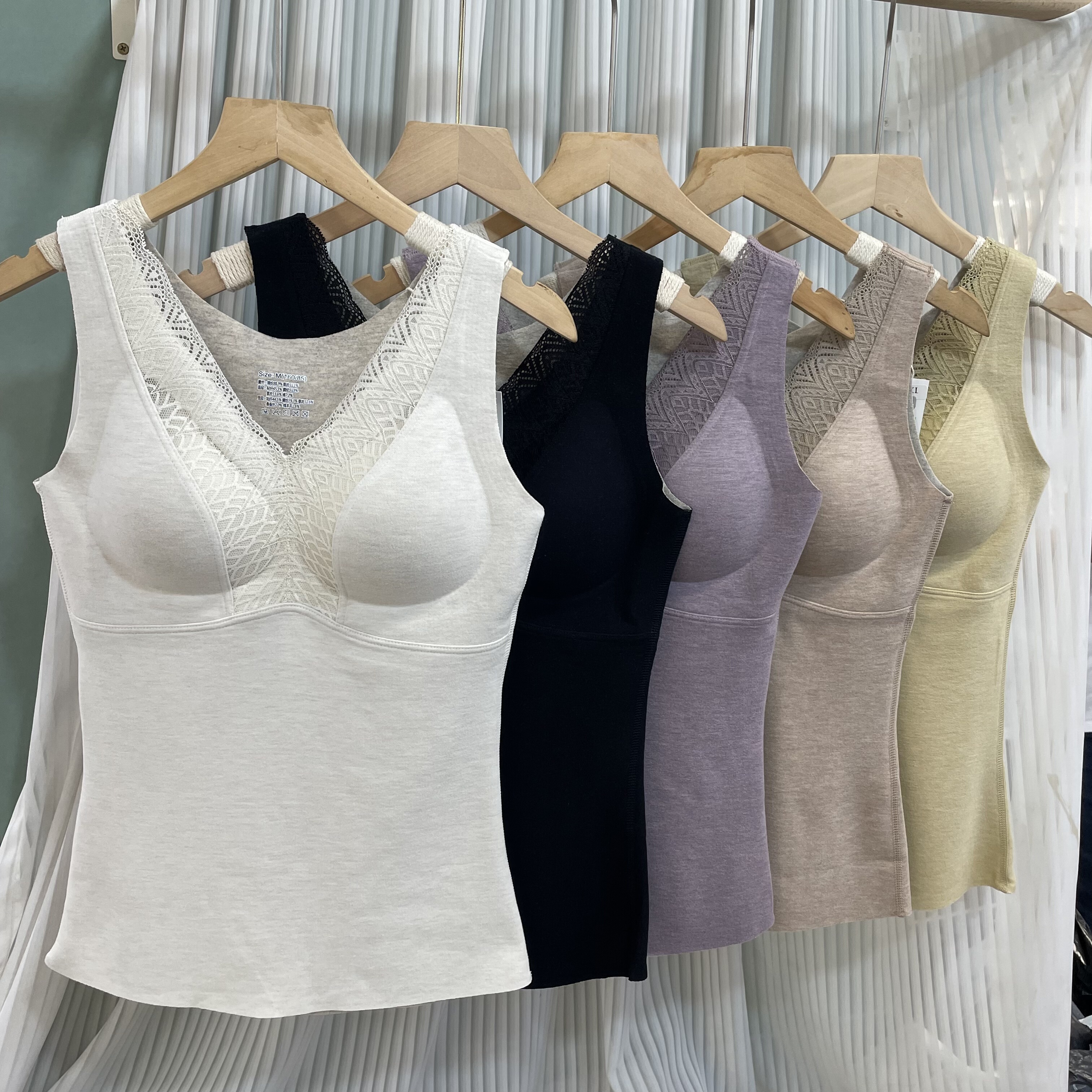 米娅林1305德绒羊绒保暖背心女士加绒加厚文胸带胸垫打底上衣冬季