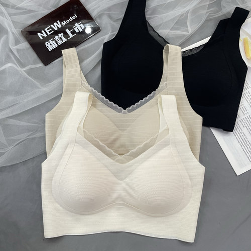 黛美芮18018夏季无痕网纱V领内衣女聚拢背心吊带式固定杯裹胸文胸