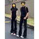 微喇牛仔裤 子中腰窄版 男女款 cra黑色美式 春秋季 高街情侣裤 直筒裤