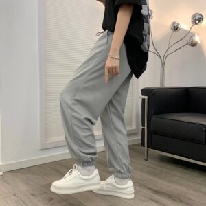 2025春季新款韩版华夫格休闲裤boy百搭潮流束脚长裤K23609-P28图片