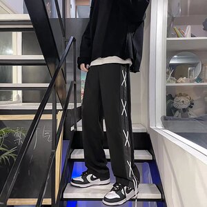 春秋高街潮牌裤子男士穿绳子阔腿直筒百搭拖地休闲长裤K419-P35图片