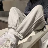 21年秋季运动裤黑灰三杠条纹休闲长裤韩版潮流百搭束脚裤1598-P25，女装休闲裤，星座1703A-1