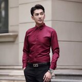 2025春夏季大码纯色长袖衬衫男商务修身时尚免烫衬衣CS615-P13，男装衬衫，星座1703A-1