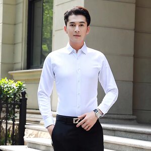 2025春夏季大码纯色长袖衬衫男商务修身时尚免烫衬衣男cs615-P13