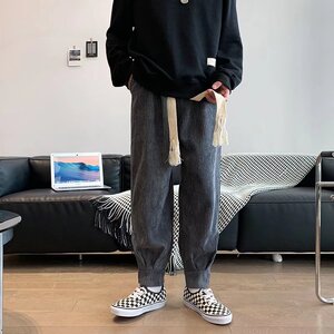 2025秋新款灯芯绒休闲裤百搭卫裤直筒羊羔绒条纹裤子21K3019-P35,红色中筒袜搭配衣服图片