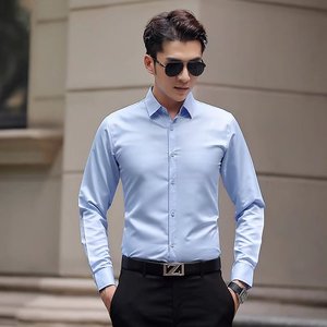 2025春夏季大码纯色长袖衬衫男商务修身时尚免烫衬衣CS615-P13图片