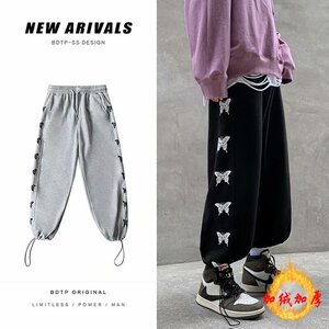 2025年秋冬新款男休闲裤运动蝴蝶印花加绒九分卫裤K2817加绒-P25图片