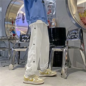 2025春秋季新款排扣裤潮痞帅宽松潮牌华夫格束脚卫裤KZ0630-P30,秋季穿搭排扣图片
