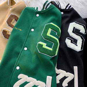 2025秋季新款毛呢棒球服字母刺绣夹克港风宽松棒球外套JK123-P60图片