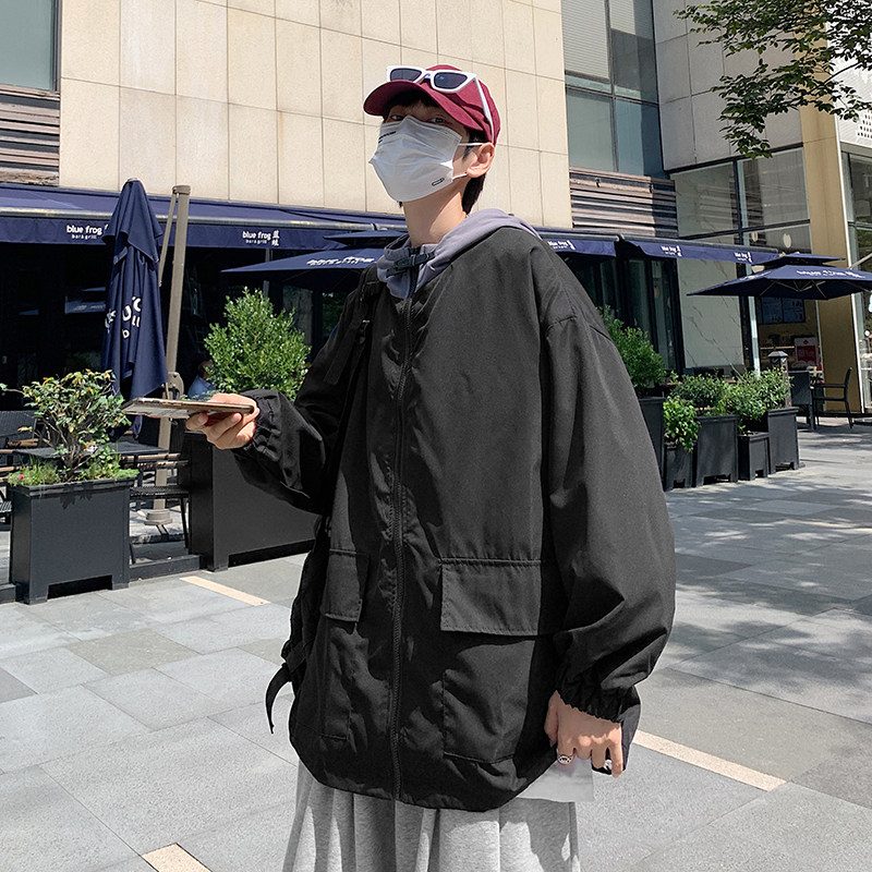 2025春秋新款港风工装外套男连帽潮牌ins宽松拼接夹克衫W1986-P55,男装夹克,星座1703A-1