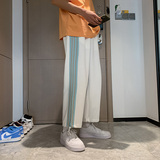 2025春秋季新款侧边条撞色拼接束脚休闲条纹港风长裤子KN19-P25，男装休闲裤，星座1703A-1