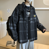 格子衬衫男春秋新款日系宽松百搭休闲衬衣潮牌翻领外套潮CS12-P28，男装衬衫，星座1703A-1