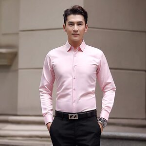 2025春夏季大码纯色长袖衬衫男商务修身时尚免烫衬衣CS615-P13图片