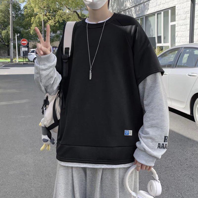 2025春秋季新款假二件卫衣男百搭宽松套头圆领上衣外套W005-P30,女装短外套,星座1703A-1