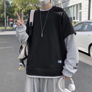 2025春秋季新款假二件卫衣男百搭宽松套头圆领上衣外套 W005-P30图片