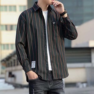 2025秋冬季新款男士长袖条纹衬衫休闲港风宽松工装衬衣 8502 -P28图片