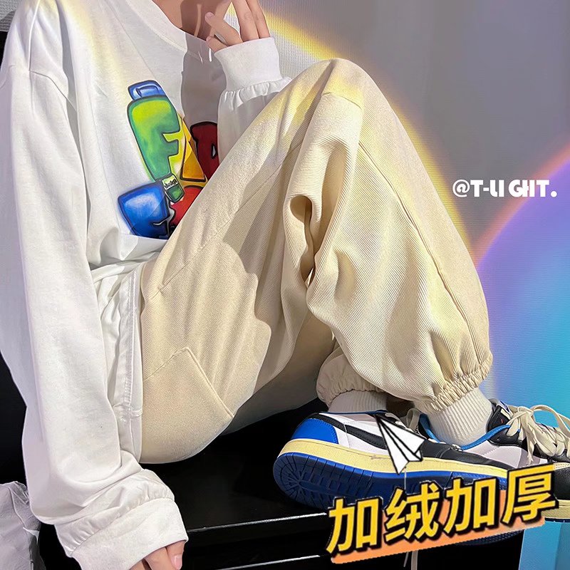 2025秋冬新款加绒宽松阔腿裤潮牌ins情侣加厚休闲裤KZ12429-P35,男装卫衣,星座1703A-1