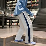 2025春秋新款排扣运动裤男拼接宽松休闲裤港风ins潮牌长裤K70-P35，女装休闲裤，星座1703A-1