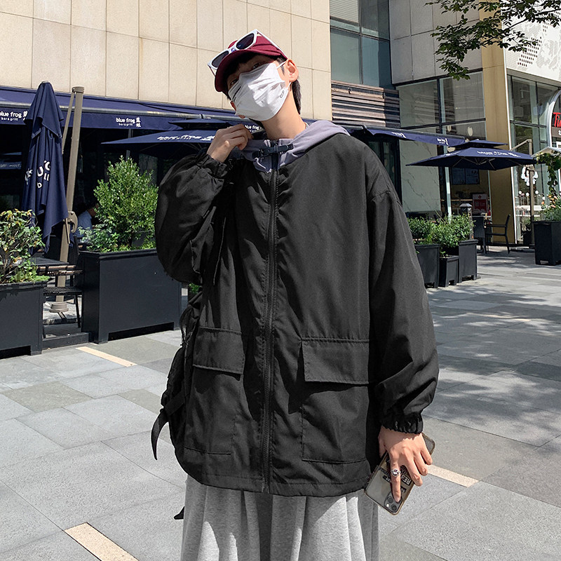 2025春秋新款港风工装外套男连帽潮牌ins宽松拼接夹克衫W1986-P55,男装夹克,星座1703A-1