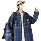 格子衬衫男春秋新款日系宽松百搭休闲衬衣潮牌翻领外套潮CS12-P28，男装衬衫，星座1703A-1