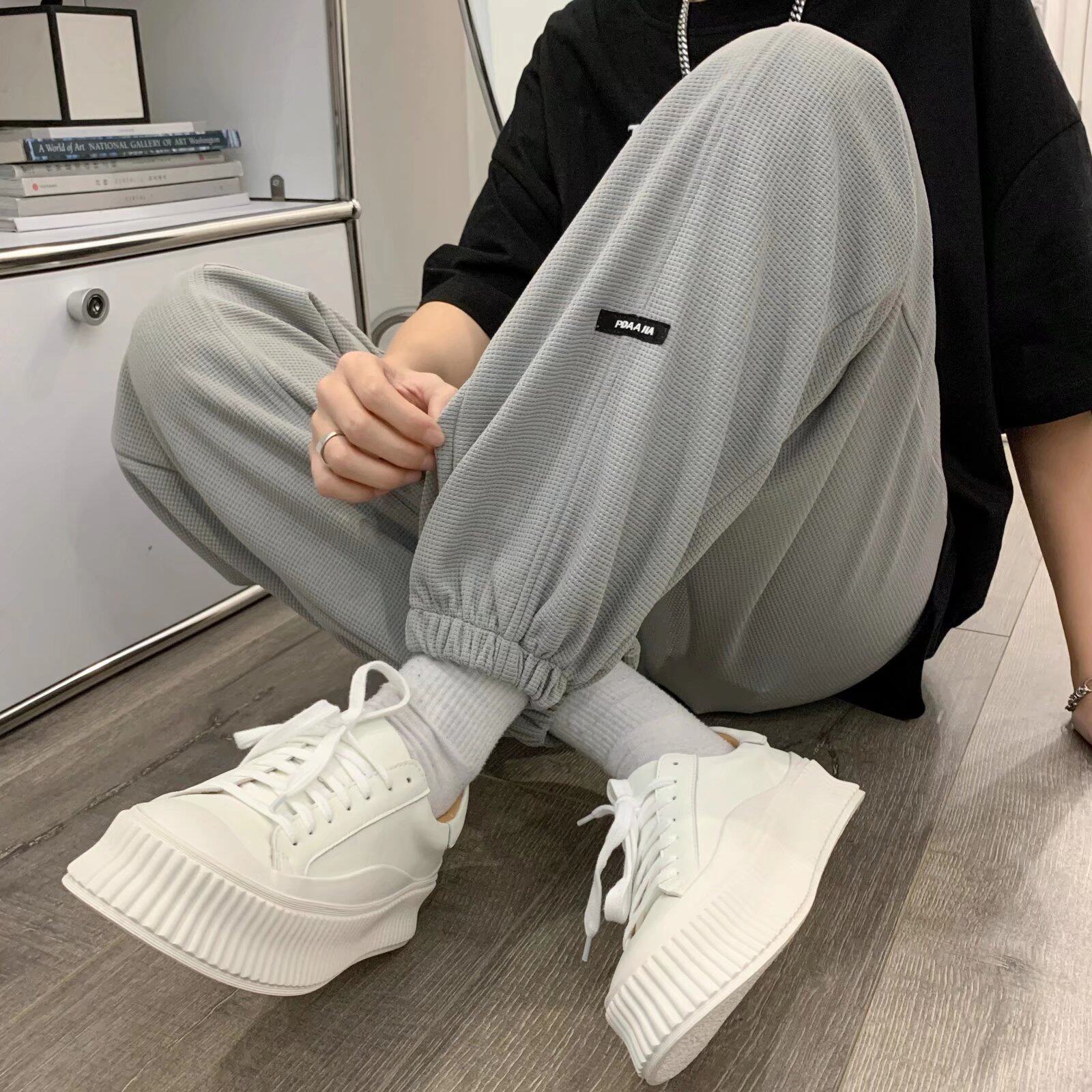 2025春季新款韩版华夫格休闲裤boy百搭潮流束脚长裤K23609-P28，男装休闲裤，星座1703A-1