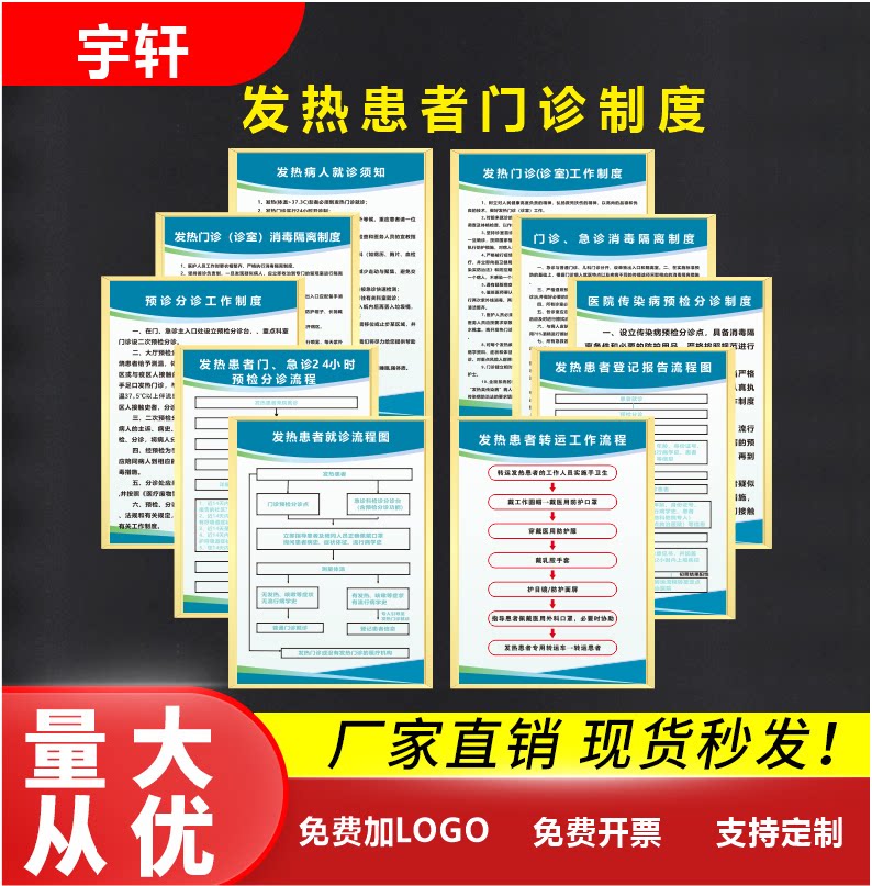 发热患者预检分诊就诊流程图门诊所医院规章制度牌kt板内容可定制