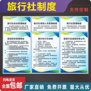 旅行社制度牌人员规章制度旅游出行安全行为规范职责挂图上墙挂牌