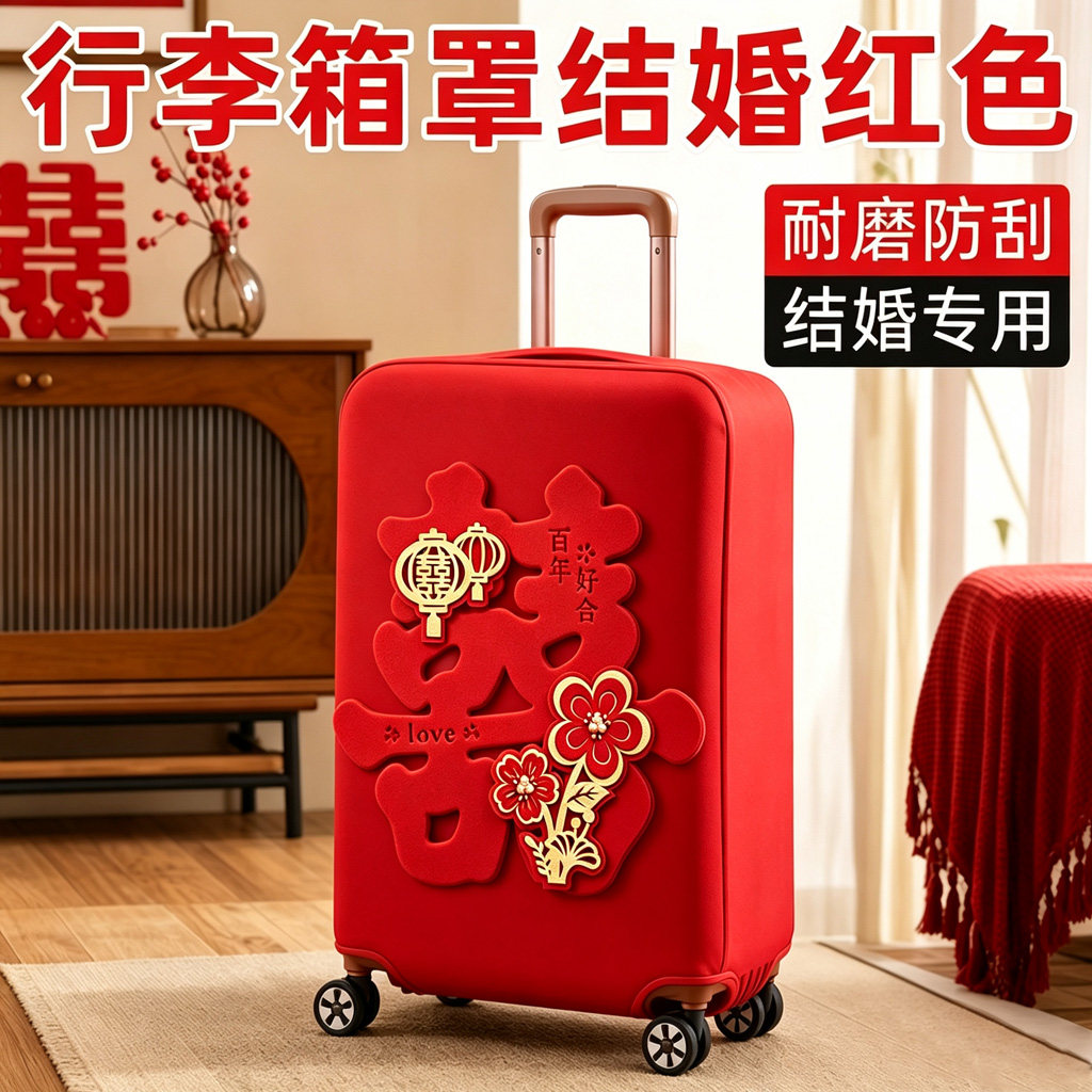 结婚行李箱红色保护套20寸行李箱保护罩红色婚庆行李箱保护套配件